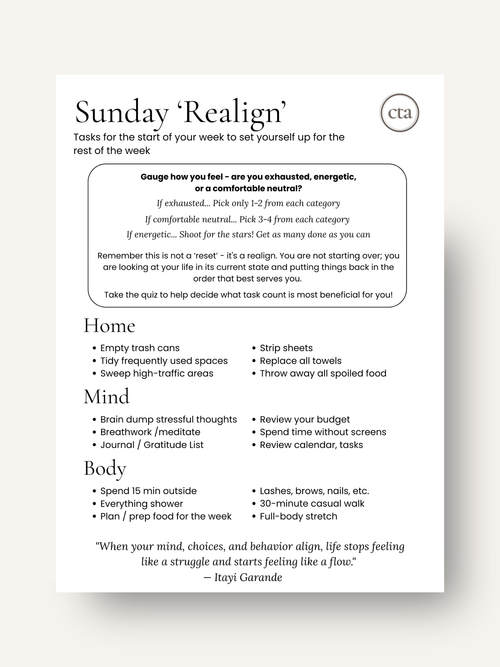 Sunday Realign Guide and Energy Quiz