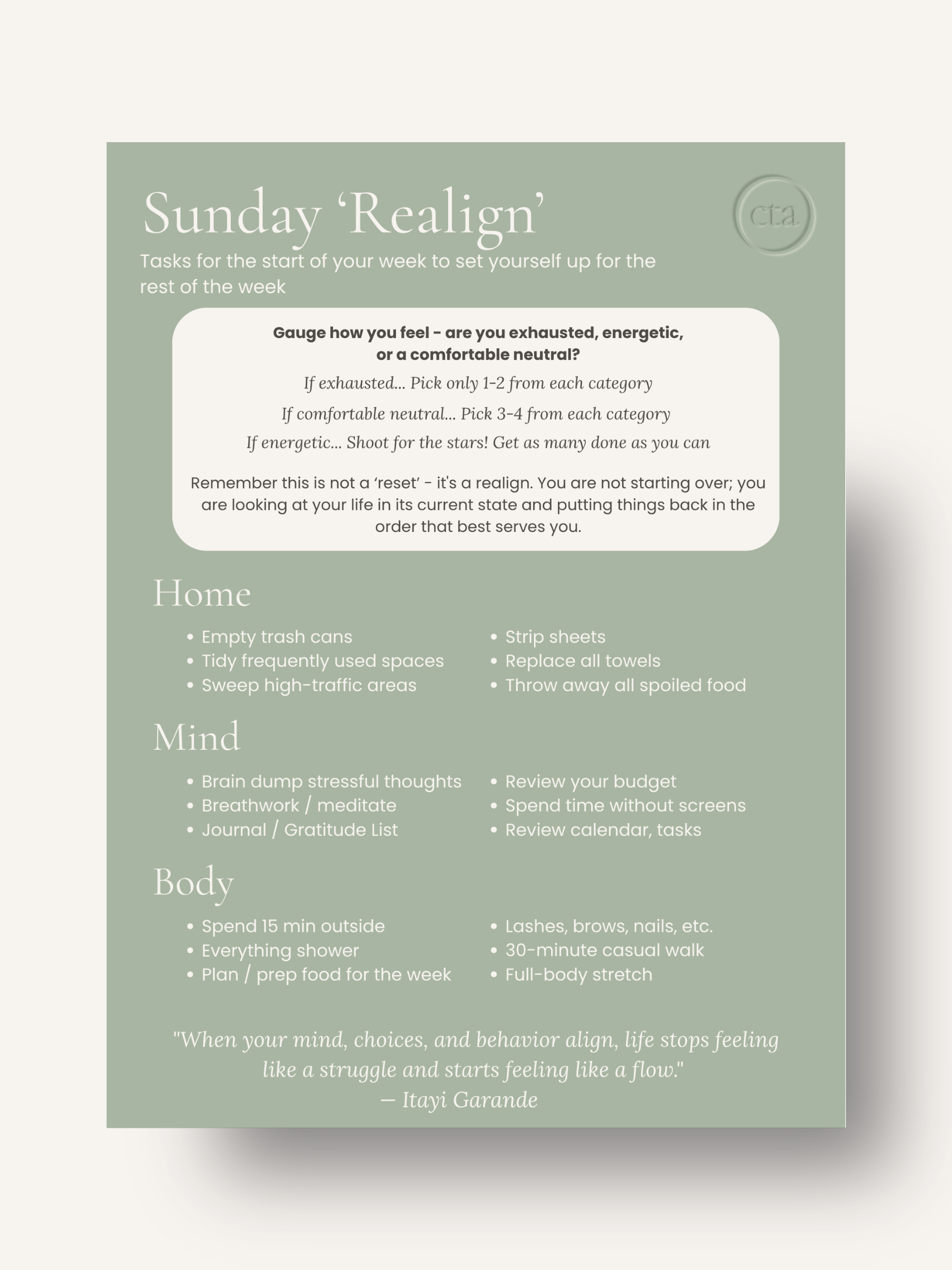 Sunday Realign Guide - Free